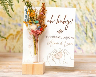 Oh Baby! Congratulations, Baby Annoucement, Dried Flowers Bouquet, Congratulations Pregnancy Congratulations Parents Baby Greeting Card Gift