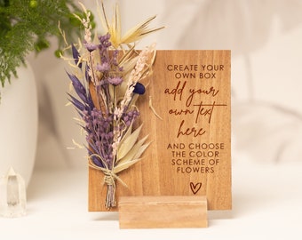 Create your own message, personalized wooden card, Wooden Card With Dried Flowers, Personalised Wood Gift Box