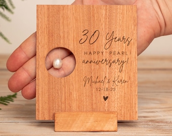 30th Pearl Anniversary Card, Natural Pearl in Wood Paper Card, Personalized 30 Year Wedding Card, Custom Engraved Wood Anniversary Gift