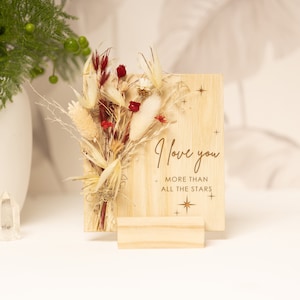 Personalized Anniversary gifts, I Love You More Than All The Stars, Engraved Wood Gift, Dried Flower Bouquet, Dry flowers Box Gifts for Her