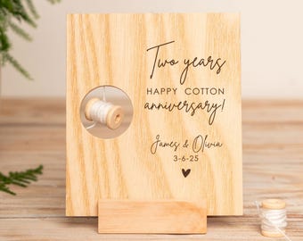 2nd Anniversary Gift, Cotton Reel, Cotton Anniversary, Engraved Wood Card, Paper, Two Year Wedding Gift for Him, Personalized Laser Cut Wood