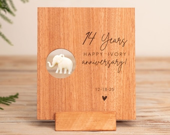 14 Year Ivory Anniversary Card, Elephant Gift for Him, Personalized Wood Engraved Card, Paper Card, Laser Cut Wood Wedding Anniversary Gift