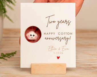 Cotton Anniversary Card, Cloud Nine, Custom Engraved Wood or Textured Paper, Funny Cloud, Personalized Two Year Gift for Couples or Her