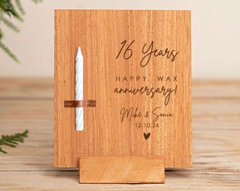 Wax Anniversary 16 Year Gift, Custom Wood or Paper Card with Candle Design, Personalized Laser Cut Wooden Anniversary or Happy Birthday Gift