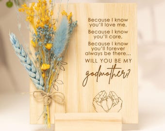 Godmother Proposal Wood Card: Dried Flowers Gift Box