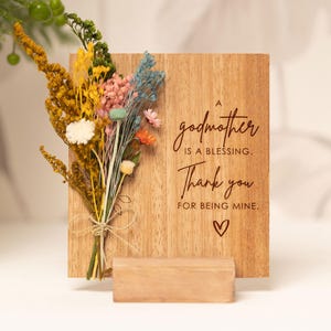 A Godmother Is A Blessing, Godparent Gift for Baptism, Godparent Gift Idea, Wooden Card With Dry Flowers, Personalized gifts for Godmother