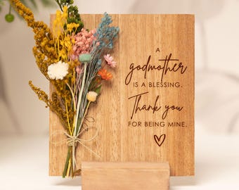 A Godmother Is A Blessing, Godparent Gift for Baptism, Godparent Gift Idea, Wooden Card With Dry Flowers, Personalized gifts for Godmother