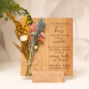 It Is One Thing To Be A Boss, Dried Flower, Thank You Card, Best Boss Gift, Mentor Card, Motivational Message Box, Wood Gift Card.