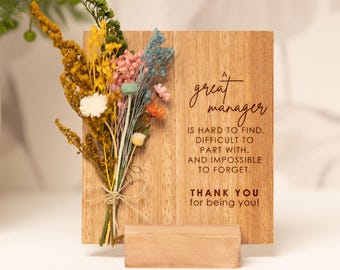 A Great Manager Is Hard To Find, Natural Flowers, Great manager gift, Best Boss Card, Motivational Message Box, Wood Gift Card.