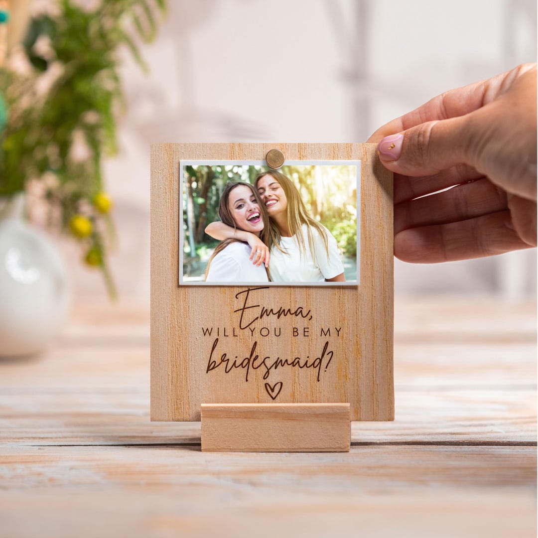 Personalized Bridesmaid Proposal Photo Frame - Engraved Wood Gift Box ...
