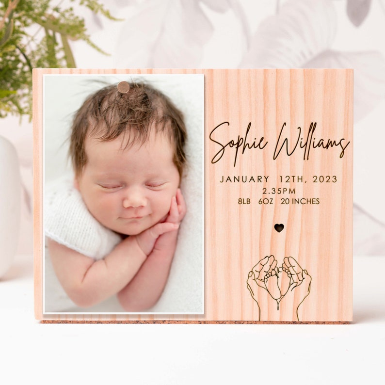 Simple and Sweet Personalized Picture Frame, New Baby Gift, Custom Engraved Photo Frame, Newborn Baby Gift, Baby Frame, engraved Gift image 1