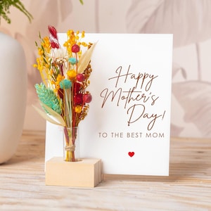 Happy Mother's Day To The Best Mom, Mothers Day Gift, Wood Card With Dried Flowers, Personalized Gifts, Engraved Wood Gift Mum, Grandma Nana