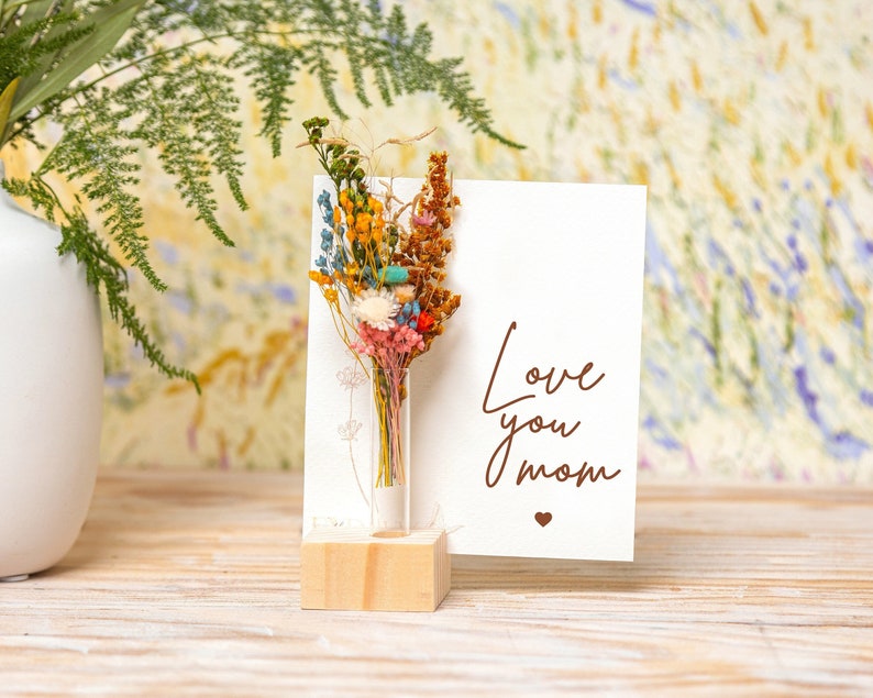 Love You Mom, Personalised gift for Mom, Mothers Day, Mum, Gifts for Mothers with Dried Flower Bouquet, Vase Home Decor Floral Arrangements image 1