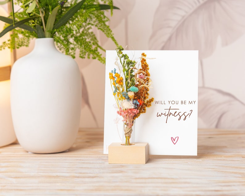 Will You Be My Witness, Wedding Proposal Card, Proposal box, Dried Flower Bouquet, Vase, Wedding Box, Decor, Personalised Gift for witness image 1