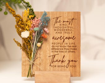 Dried Flower Bouquet Thank You Card for Boss: Engraved Wood or Paper
