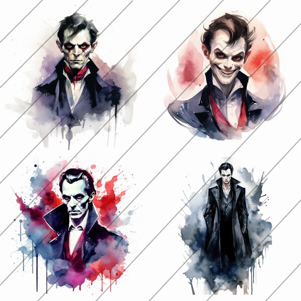 Aquarelle Dracula, ensemble de 4, Clipart, Clipart numérique, paysage, téléchargements numériques, PNG, pépinière Art, Halloween Clipart