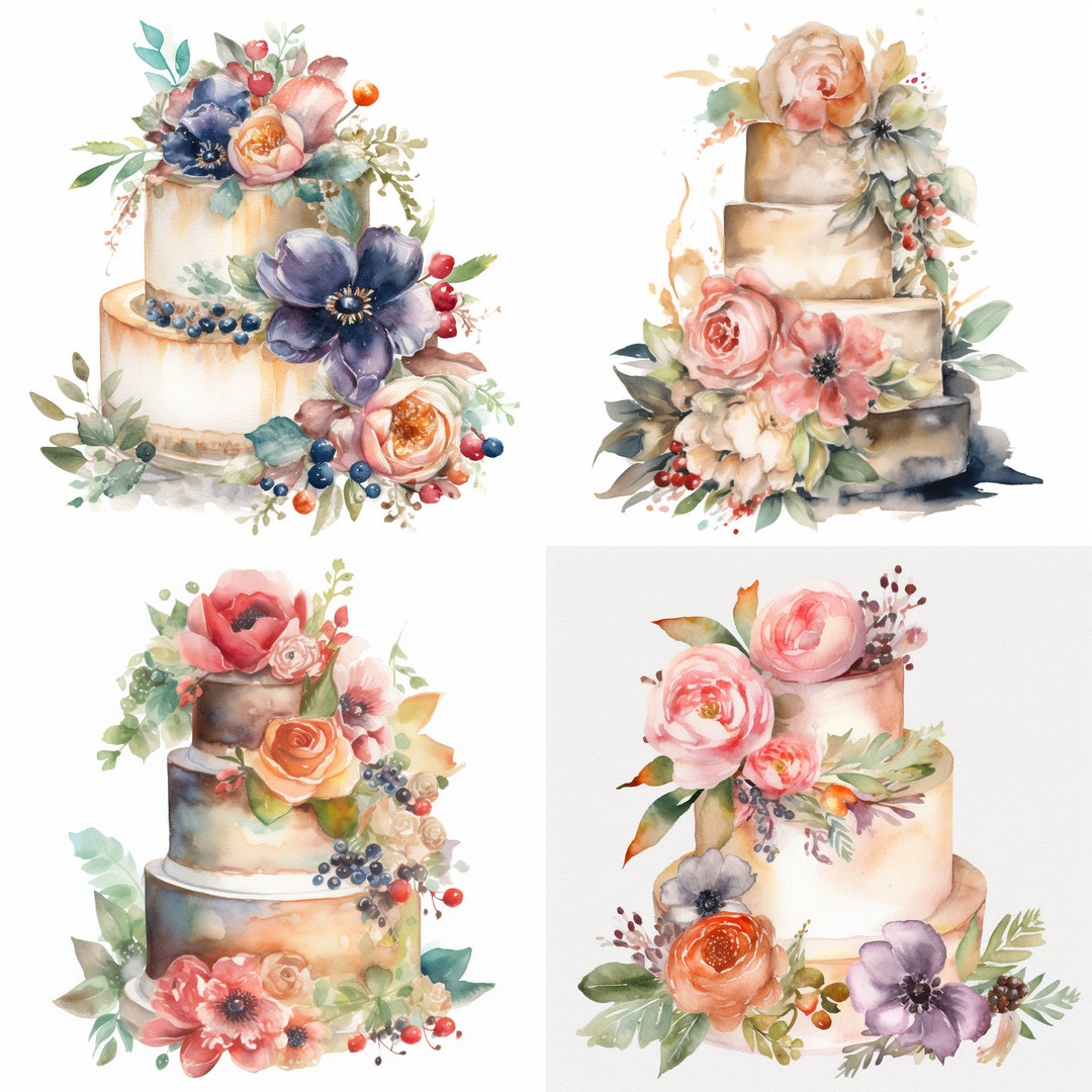 Watercolor Wedding Cake Clipart Set of 4 Digital Download Etsy