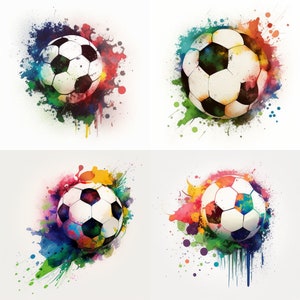 Watercolor Soccer Ball, Football Sublimation, Set Of 4, Digital Download, Clipart, PNG Download, Wall Art Decoration