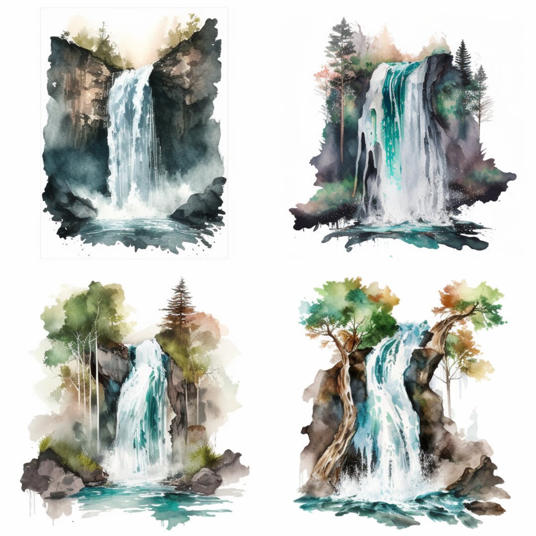 Watercolor Waterfall , Clipart, World, Set of 4, Digital Download ...