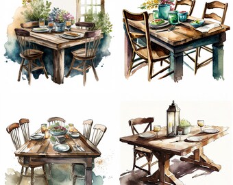 Watercolor Dining Chair, Household, Set Of 4, Digital Clipart, Digital Downloads, Illustration, Furniture, PNG, Nursery Art