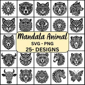 Dierenmandala Svg, dierenmandala Svg-bundel, dierenmandala silhouet, dierenmandala png, dierenmandala Cricut, dierenmandala gesneden bestand