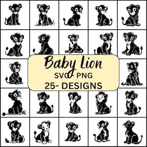 Bebé león SVG, paquete de bebé león SVG, silueta de bebé león, archivos de corte de bebé león, bebé león Cricut, bebé león Clipart, bebé león Png