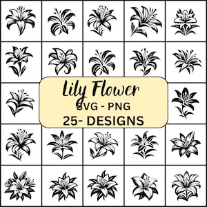 Lily Svg, Pacote Lily Svg, Silhueta de Lily, Flor de Lily Svg, Clipart de Lily, Flor de Lily Png, Decalque de Lily, Arquivo de Corte de Lily, Lily Cricut, Lily png