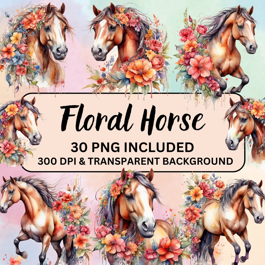 30 Floral Horse Clipart, Horse Clipart,floral Horse Png, Floral Pony ...