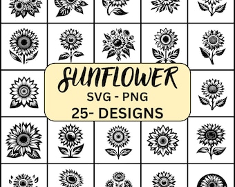 Girasol Svg, Paquete de girasoles Svg, Silueta de girasol, Girasol cortado con láser, Girasol png, Archivo de girasol Cricut, Archivo de corte de girasol