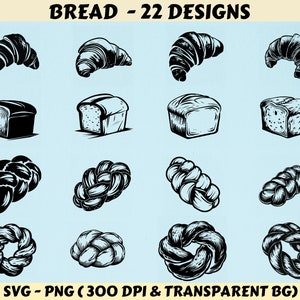 Pão svg, pacote de pão svg, silhueta de pão, pão svg, croissant svg, pão cricut, arquivo de corte de pão, pão png, clipart de pão