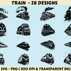 Tren SVG, Paquete de tren SVG, Archivo de corte de tren, Silueta de tren, Tren bala svg, Tren Png, Archivos de corte de tren, Imágenes prediseñadas de tren, Vector de tren