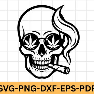 Skull rauchen unkraut svg, rauchender Schädel svg, Stoner Schädel svg, Cannabis Blatt svg, Ganja Geschenk svg, Stoner Geschenk Silhouette, Marihuana Blatt svg