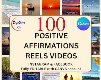 100 Positive affirmation quotes reels video bundle, Daily affirmation quotes videos, Gratitude quotes for instagram,tiktok, canva editable