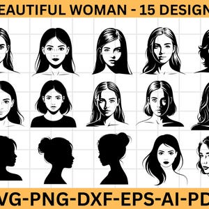 Beautiful woman svg, beautiful girl svg, woman face svg, girl svg, woman silhouette, girl face cut file, woman cut file, woman svg dxf eps