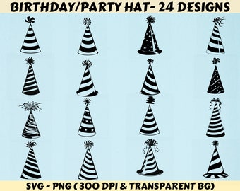 Birthday hat Svg, Party hat Svg, Birthday Hat Silhouette, Birthday hat Png, Birthday hat Cut files, Party hat Clipart, Party hat Vector