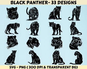 Panther Svg, Panther Svg Bundle, Black Panther Svg, Panther Silhouette, Panther Png, Panther Cut files, Panther Clipart, Panther Vector