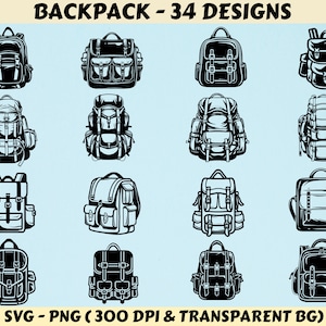 Sac à dos Svg, sac à dos Svg, silhouette de sac à dos, sac à dos fichiers Cricut, sac à dos école Svg, voyage sac à dos Svg, fichiers Png de sac à dos
