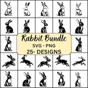 Lapin Svg, bundle svg lapin, lapin découpé au Laser, Silhouette de lapin, fichiers Svg lapin, png lapin, lapin Cricut, lapin coupe fichier