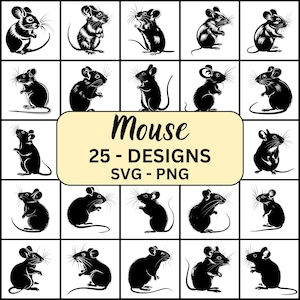 Mouse Svg, Silhouette mouse, Pacchetto SVG mouse, File tagliati mouse, Cricut mouse, Clipart mouse, Png Svg mouse, Taglio laser mouse, File Png mouse