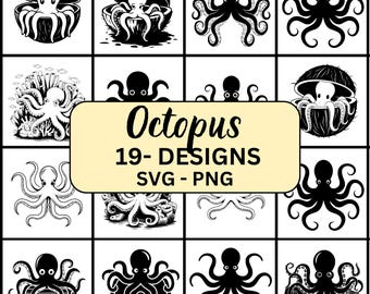 Pulpo SVG, paquete de pulpo SVG, silueta de pulpo, archivos de corte de pulpo, pulpo PNG, pulpo Cricut, archivo de corte de pulpo, pulpo Cricut