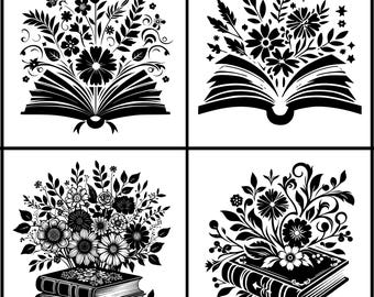 Floral book Svg, Floral Book Silhouette, Floral book svg Bundle, Floral book Cut File, Floral book Cricut, Floral book Laser Cut,Floral Book