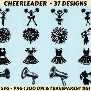 Cheerleader svg, Cheerleader  silhouette, Cheerleading Svg, Cheer svg, Cheerleader png, Cheer Pom Svg, Cheer Megaphone Svg, Cheerleading png