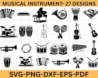 Instrument de musique svg, svg instrument de musique, guitare svg, svg piano, batterie svg, svg orchestre, svg équipement de musique, musique silhouette svg eps