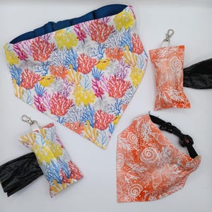 Coral Ocean Shells Nautical Reversible Over the Collar Dog Cat Bandanas Scarf Small Large
