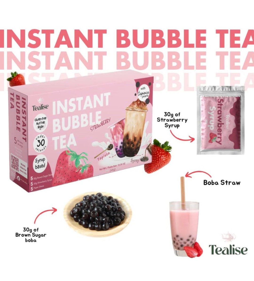 Delicious Strawberry Boba Milk Tea Kit Create Sweet Sips at Home Bubble