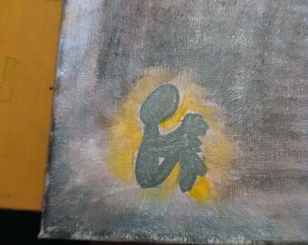 Abstract Symbol Painting, Grey and Yellow Art
