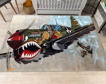 Tappeto aereo da guerra, tappeto pop art, tappeto Spitfire, tappeto aviazione, per soggiorno, decorazione aereo, tappeto da caccia, tappeto decorazione seconda guerra mondiale, camera dei ragazzi, regalo per lui
