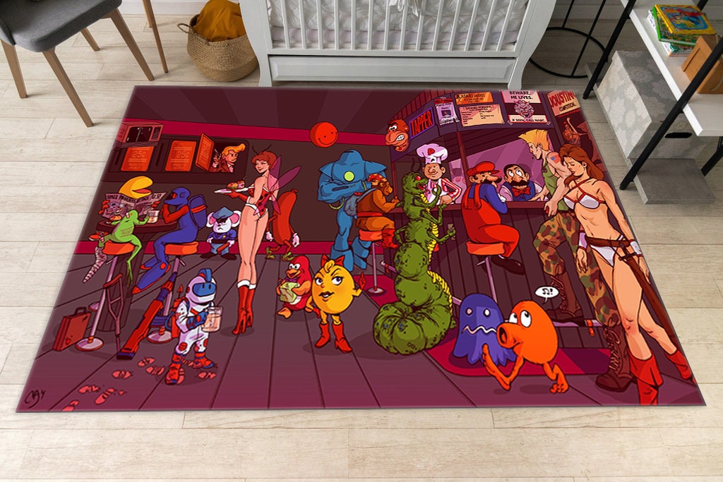 Arcade Rug, Game Room Rug, Gamer Rug, Old Games Rug, Retro Games Rug, Personalized Gift, Room Decor, Cool Rug, Popular Rug, Gift For Him Her