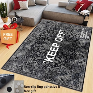 Keep Off Carpet, Cool Rug, Room Decor, Gift For Him Her, Living Room Rugs, Office Rug, Modern Rug, Old Motifes Rug, Black Rug, Floor Rug