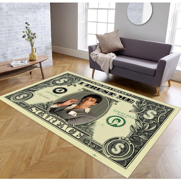 Tony Montana Rug, Scarface Rug, Scarface Decor, Gift For Him Her, For Living Room, Mafia Theme Rug, USA Dollar Rug, Dollar Bill Rug,Area Rug